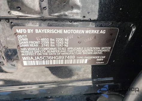 2017 BMW 530I из США, поврежденный, VIN WBAJA5C36HG897488